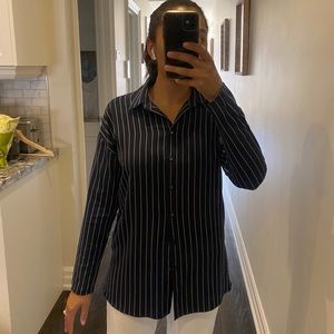 Babaton blue and white stripe blouse.